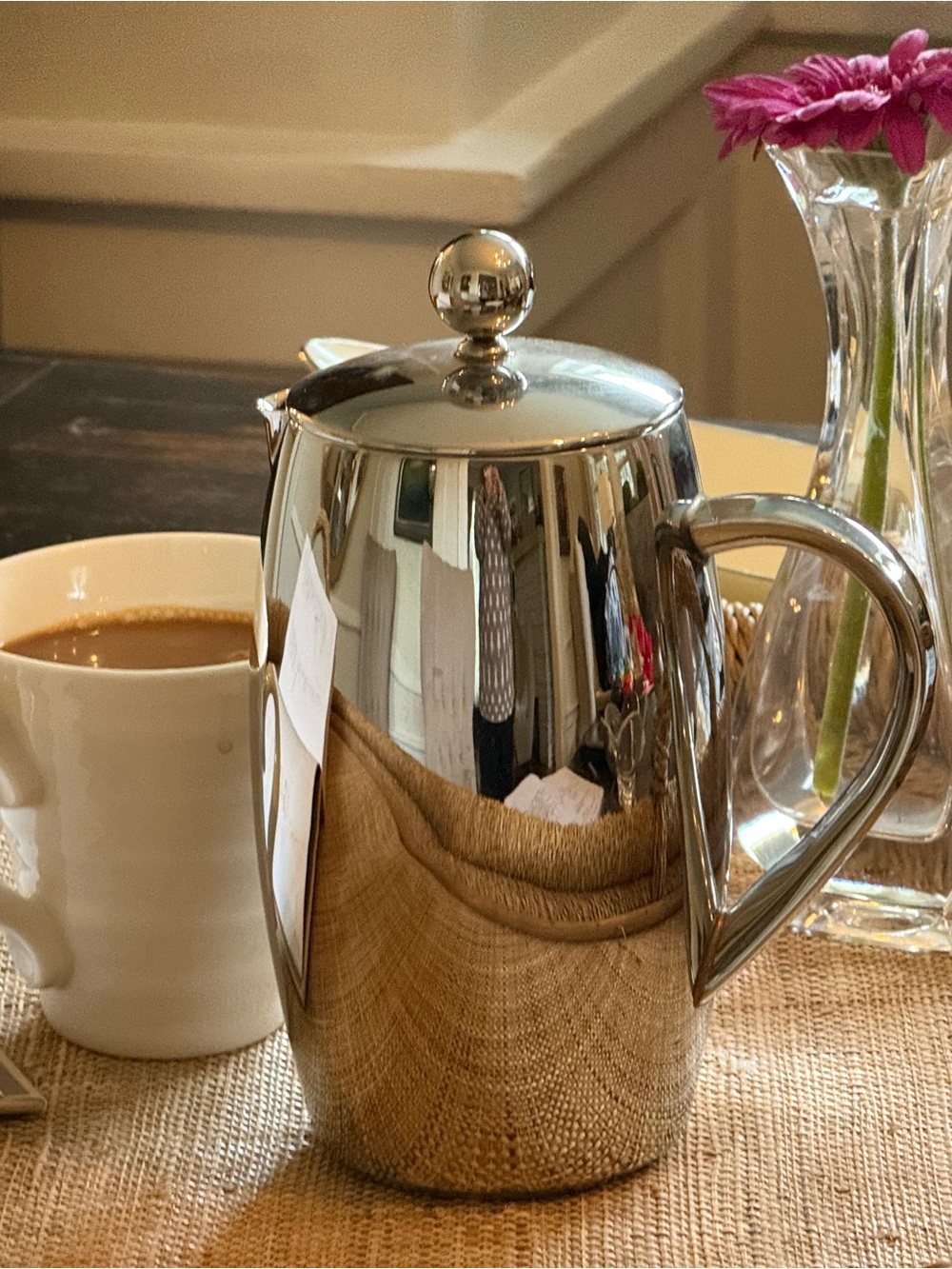 Polished Silver Stainless Coffee Press Carafe - Modern Silver Finish